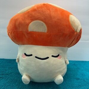Smoko 15" Mushroom Plush Toy Orange Spotted Sleepy Face Stuffed Animal 2021